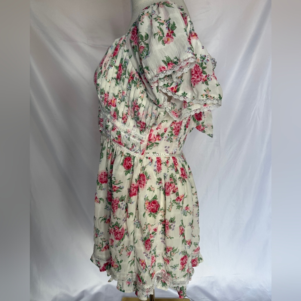 Altar’d State Bella Floral Ruffle Mini Dress White/Pink Size Medium - Picture 4 of 12